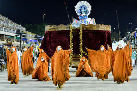 Rio, Brazil - february 12, 2018: Samba School parade in Sambodromo. Unidos da Tijuca during parade of the carioca carnival in the Marques de Sapucai. Honorary Committee.のeditorial素材