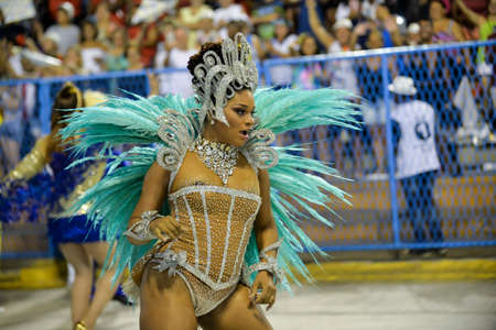Rio, Brazil - february 12, 2018: Samba School parade in Sambodromo. Unidos da Tijuca during parade of the carioca carnival in the Marques de Sapucai. Queen of percussion Juliana Alvesのeditorial素材