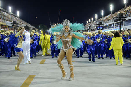 Rio, Brazil - february 12, 2018: Samba School parade in Sambodromo. Unidos da Tijuca during parade of the carioca carnival in the Marques de Sapucai.のeditorial素材