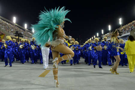 Rio, Brazil - february 12, 2018: Samba School parade in Sambodromo. Unidos da Tijuca during parade of the carioca carnival in the Marques de Sapucai.のeditorial素材