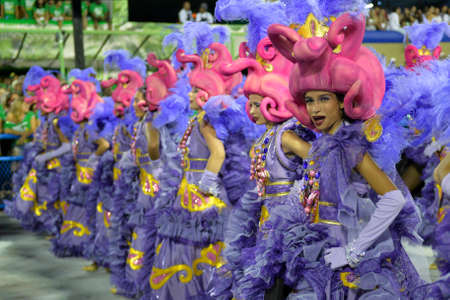 Rio, Brazil - february 12, 2018: Samba School parade in Sambodromo. Unidos da Tijuca during parade of the carioca carnival in the Marques de Sapucai.のeditorial素材