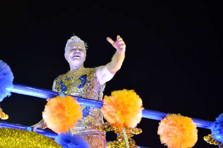 Rio, Brazil - february 12, 2018: Samba School parade in Sambodromo. Unidos da Tijuca during parade of the carioca carnival in the Marques de Sapucai. Actor Miguel Falabellaのeditorial素材