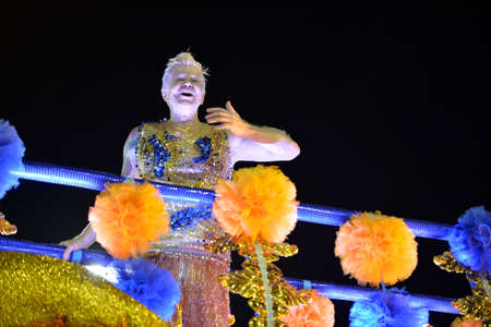 Rio, Brazil - february 12, 2018: Samba School parade in Sambodromo. Unidos da Tijuca during parade of the carioca carnival in the Marques de Sapucai. Actor Miguel Falabellaのeditorial素材