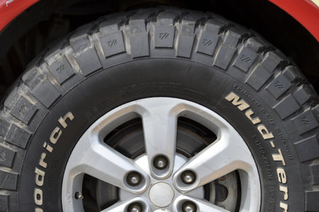 Marica, Brazil - march 10, 2018:  detail of car tire, waiting to enter a competition