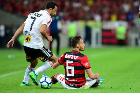 Rio, Brazil - june 18, 2018: Rene and Nene player in match between Flamengo and Sao Paulo by the Brazilian Championship in Maracana Stadiumのeditorial素材