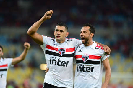 Rio, Brazil - june 18, 2018: Diego Souza and Nene player in match between Flamengo and Sao Paulo by the Brazilian Championship in Maracana Stadiumのeditorial素材
