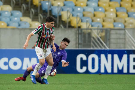 Rio, Brazil - august 02, 2018: Pablo Lopez and Ayrton Lucas player in match between Fluminense and Defensor by the sudamerica cup in Maracana Stadiumのeditorial素材