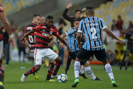 Rio, Brazil - august 15, 2018: Marlos Moreno player in match between Flamengo and Gremio by the Brazilian Cup in Maracana Stadiumのeditorial素材