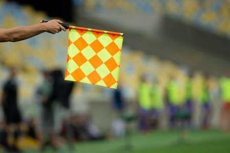 Rio, Brazil - august 02, 2018: Referee flag  in match between Fluminense and Defensor by the sudamerica cup in Maracana Stadiumのeditorial素材