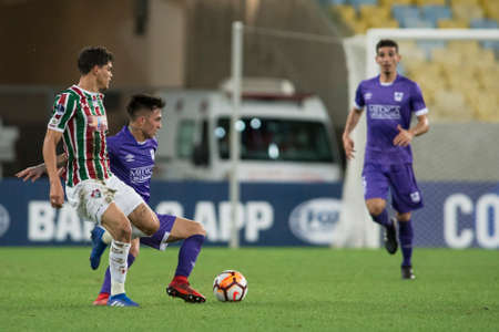 Rio, Brazil - august 02, 2018: Ayrton Lucas and Pablo Lpez player in match between Fluminense and Defensor by the sudamerica cup in Maracana Stadiumのeditorial素材