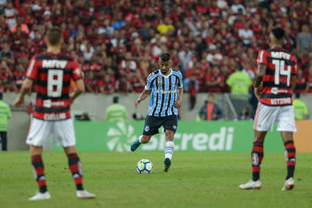Rio, Brazil - august 15, 2018: Leo Moura player in match between Flamengo and Gremio by the Brazilian Cup in Maracana Stadiumのeditorial素材