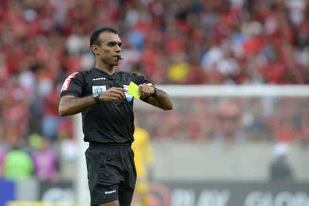 Rio, Brazil - august 12, 2018: Dewson Fernando Freitas da Silva refereee in match between Flamengo and Cruzeiro by the Brazilian Championship in Maracana Stadiumのeditorial素材