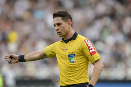Rio, Brazil - august 04, 2018: Paulo Roberto Alves Junior referee in match between Botafogo and Santos by the Brazilian Championship in Nilton Santos Stadiumのeditorial素材