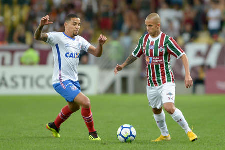 Rio, Brazil - august 5, 2018: Digo e Nilton players in match between Fluminense and Bahia by the Brazilian Championship in Maracana Stadiumのeditorial素材