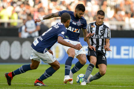 Rio, Brazil - august 04, 2018: Marcinho and Gabriel  player in match between Botafogo and Santos by the Brazilian Championship in Nilton Santos Stadiumのeditorial素材
