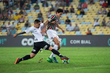 Rio, Brazil - august 22, 2018: Pedro e Fagner player in match between Fluminense and Corinthians by the Brazilian Championship in Maracana Stadiumのeditorial素材