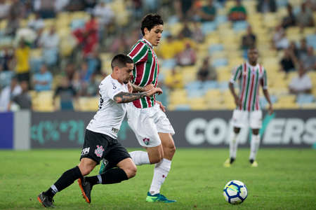 Rio, Brazil - august 22, 2018: Pedro e Fagner player in match between Fluminense and Corinthians by the Brazilian Championship in Maracana Stadiumのeditorial素材