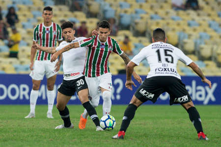 Rio, Brazil - august 22, 2018: Dodi and Douglas player in match between Fluminense and Corinthians by the Brazilian Championship in Maracana Stadiumのeditorial素材