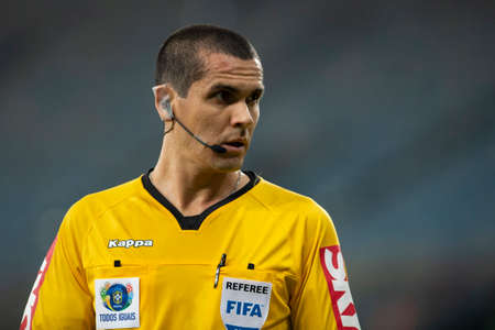 Rio, Brazil - august 22, 2018: Ricardo Marques Ribeiro referee in match between Fluminense and Corinthians by the Brazilian Championship in Maracana Stadiumのeditorial素材