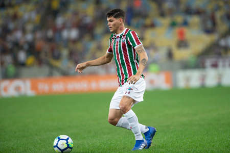 Rio, Brazil - august 22, 2018: Ayrton Lucas player in match between Fluminense and Corinthians by the Brazilian Championship in Maracana Stadiumのeditorial素材