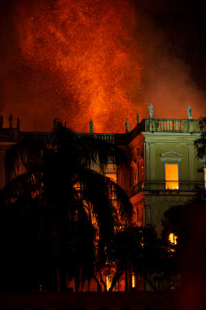 Rio de Janeiro, Brazil - september 02, 2018:  Fire in the museum of Brazil, incalculable loss as a lost 200-years-old Rio Museum Institutionのeditorial素材