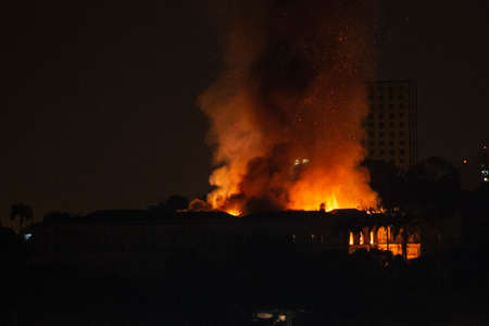 Rio de Janeiro, Brazil - september 02, 2018:  Fire in the museum of Brazil, incalculable loss as a lost 200-years-old Rio Museum Institutionのeditorial素材