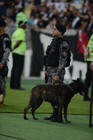 Rio, Brazil - september 01, 2018: Police in match between Vasco and Santos by the Brazilian Championship in Maracana Stadiumのeditorial素材