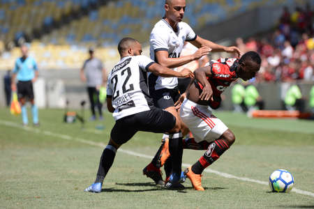 Rio, Brazil - september 02, 2018: Marlos Moreno and Samuel Xavier player in match between Flamengo 0 and 1 Ceara by the Brazilian Championship in Maracana Stadiumのeditorial素材