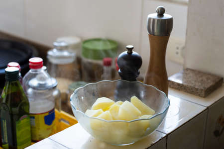 Hot potatoes pot, coming out smoke.の写真素材