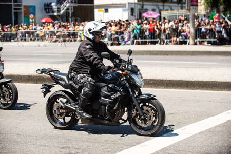 Rio de Janeiro, Brazil - september 07, 2018:  military civic parade celebrating the independence of Brazil. Motorcycle policeのeditorial素材