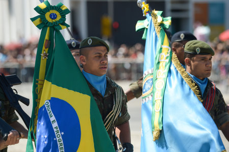 Rio de Janeiro, Brazil - september 07, 2018:  military civic parade celebrating the independence of...