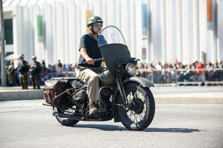 Rio de Janeiro, Brazil - september 07, 2018:  military civic parade celebrating the independence of Brazil. Old military motorcycleのeditorial素材