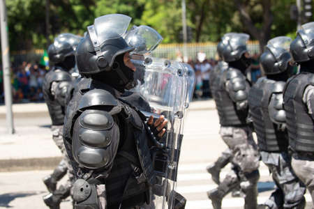 Rio de Janeiro, Brazil - september 07, 2018:  military civic parade celebrating the independence of Brazil. Policemenのeditorial素材
