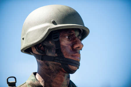 Rio de Janeiro, Brazil - september 07, 2018:  military civic parade celebrating the independence of Brazil. Soldier with painted face.のeditorial素材