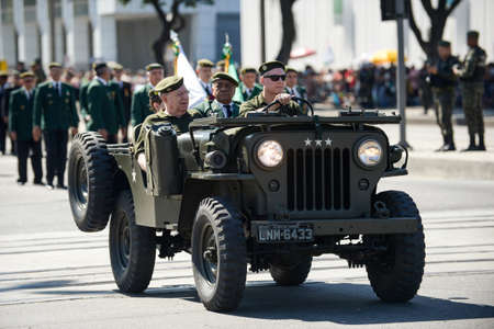 Rio de Janeiro, Brazil - september 07, 2018:  military civic parade celebrating the independence of Brazil. Military carのeditorial素材