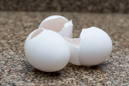 Egg shell split on a marble stone.