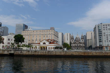 Rio de Janeiro, Brazil - september 07, 2018: view of the facade of the church of the candelaria and the cultural center bank of Brazil in the city center by dayのeditorial素材