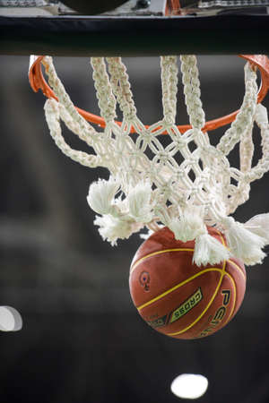 Rio de Janeiro, Brazil - november 01, 2018: basketball ball coming out of basketball net during match.のeditorial素材