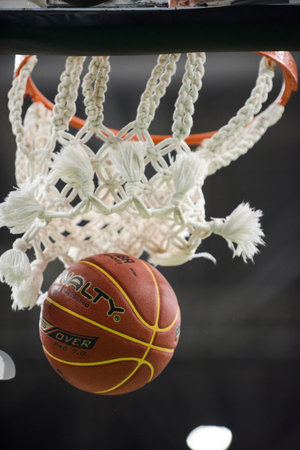 Rio de Janeiro, Brazil - november 01, 2018: basketball ball coming out of basketball net during...