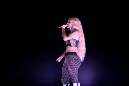 Rio, Brazil - december 27, 2018: Singer Iggy Azalea performs in concert during a Soccer game of the All-stars Game in the Maracana stadium.のeditorial素材