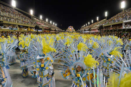 Rio, Brazil - february 12, 2018: Samba School Portela perform at Marques de Sapucai known as Sambodromo, for the Carnival Samba Parade competition.のeditorial素材