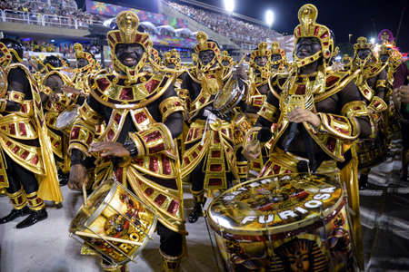 Rio, Brazil - february 12, 2018: Samba School Salgueiro perform at Marques de Sapucai known as Sambodromo, for the Carnival Samba Parade competitionのeditorial素材