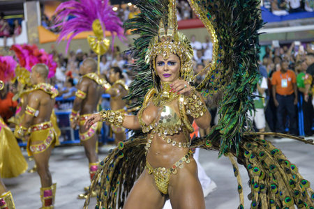 Rio, Brazil - february 12, 2018: Samba School Salgueiro perform at Marques de Sapucai known as...