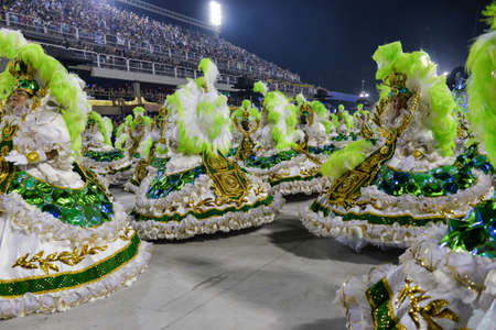 Rio, Brazil - february 12, 2018: Samba School Imperatriz Leopoldinense perform at Marques de Sapucai known as Sambodromo, for the Carnival Samba Parade competition.のeditorial素材
