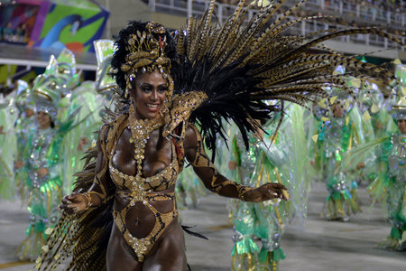 Rio, Brazil - february 12, 2018: Samba School Imperatriz Leopoldinense perform at Marques de Sapucai...