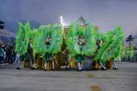 Rio, Brazil - february 12, 2018: Samba School Imperatriz Leopoldinense perform at Marques de Sapucai known as Sambodromo, for the Carnival Samba Parade competition. honorary committee performのeditorial素材