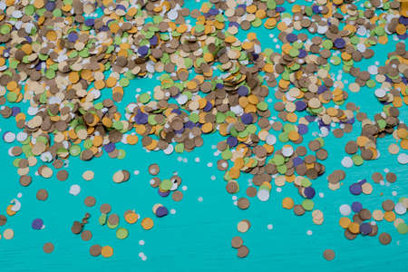 confetti spread on green backgroundの写真素材