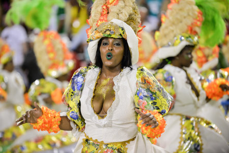 Rio, Brazil - february 11, 2018: Samba School Mocidade Padre Miguel perform at Marques de Sapucai...
