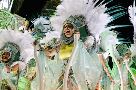 Rio, Brazil - february 11, 2018: Samba School Mocidade Padre Miguel perform at Marques de Sapucai...
