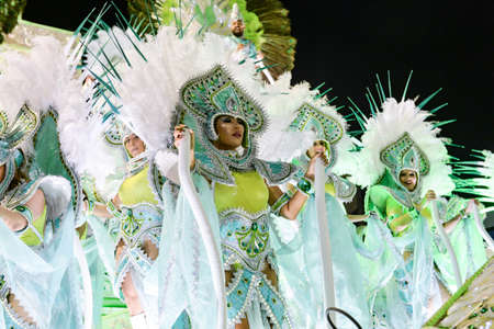 Rio, Brazil - february 11, 2018: Samba School Mocidade Padre Miguel perform at Marques de Sapucai known as Sambodromo, for the Carnival Samba Parade competition.のeditorial素材